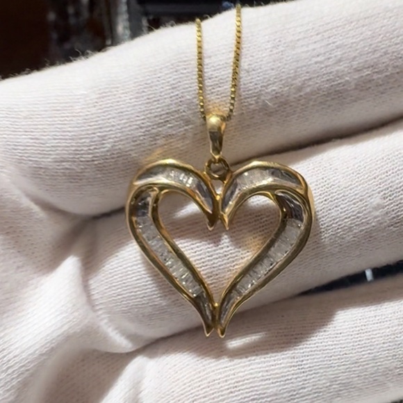 10K YG Open Heart Diamond Pendant & 14K Yellow Gold Box...